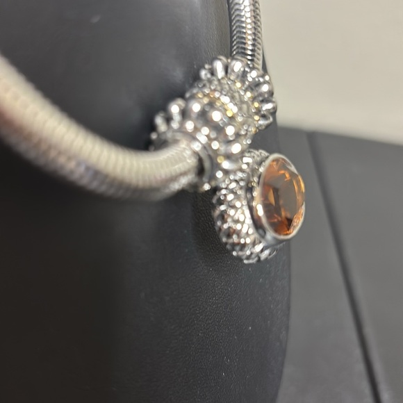 Silver Tone Magnetic Front Smoky Stone Brown Mesh Choker Necklace - Picture 6 of 11